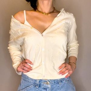 Vintage bedded detail white / cream button down cardigan